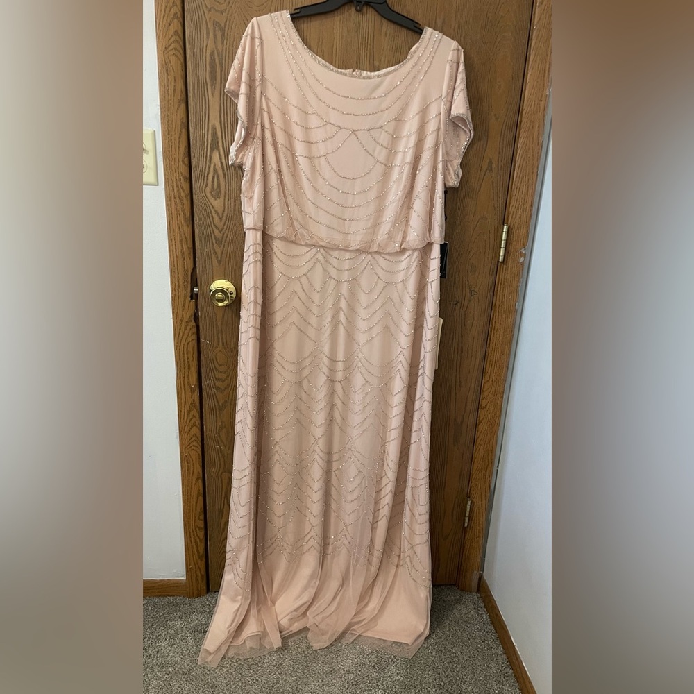 Adrianna Papell Pink Flutter Sleeve Gown